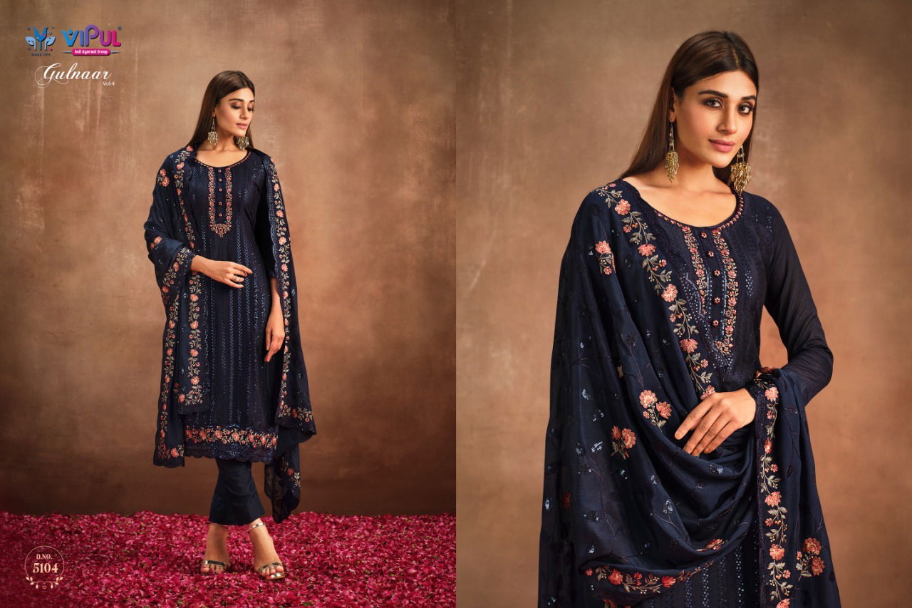 Gulnaar Vol 4 By Vipul Embroidery Designer Salwar Suits Catalog